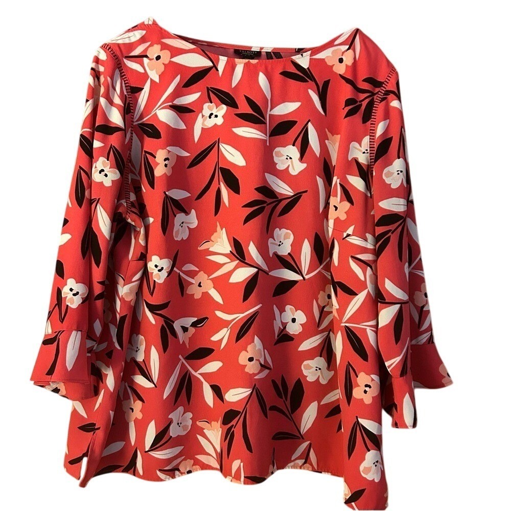Talbots Blouse Womens 2XP Pink Multi‎ Floral Bell Sleeves Mature Office Career